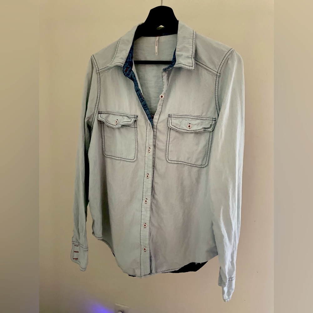 Free People Jean Embroidered Shirt M